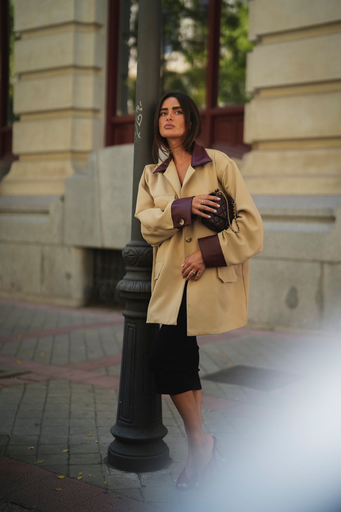 Beige & Burgundy Contrast Jacket