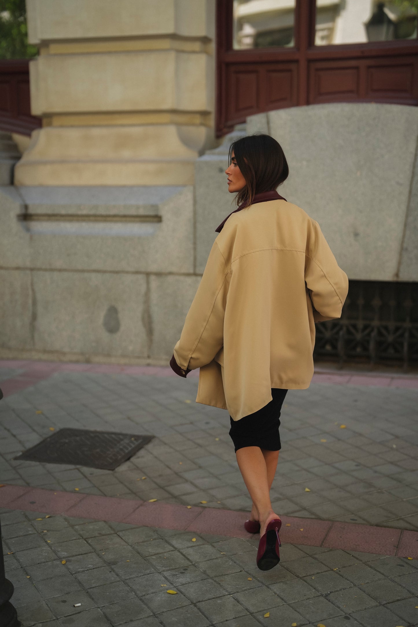 Beige & Burgundy Contrast Jacket