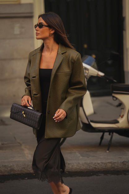 Olive Textured Oversized Blazer