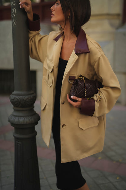 Beige & Burgundy Contrast Jacket