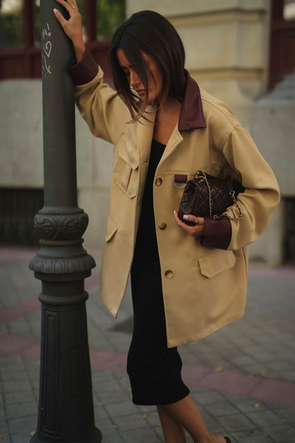 Beige & Burgundy Contrast Jacket