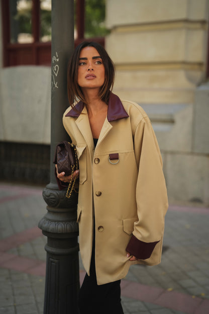 Beige & Burgundy Contrast Jacket