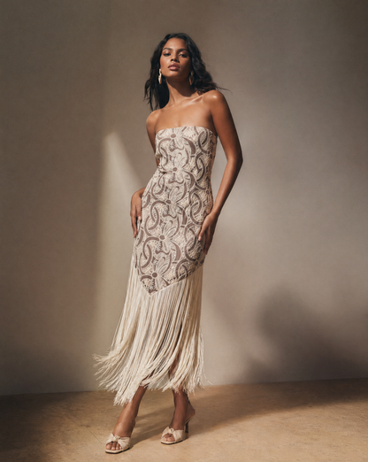 Lace Fringed Dress Brown