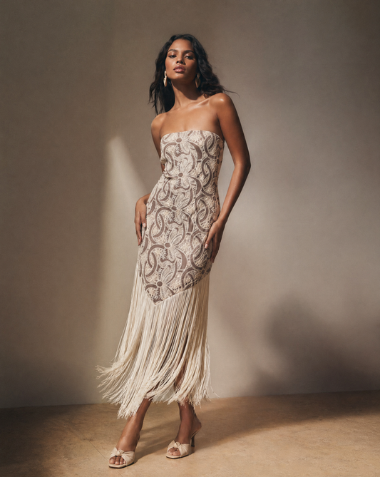 Lace Fringed Dress Brown