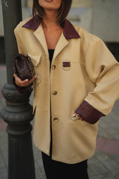 Beige & Burgundy Contrast Jacket