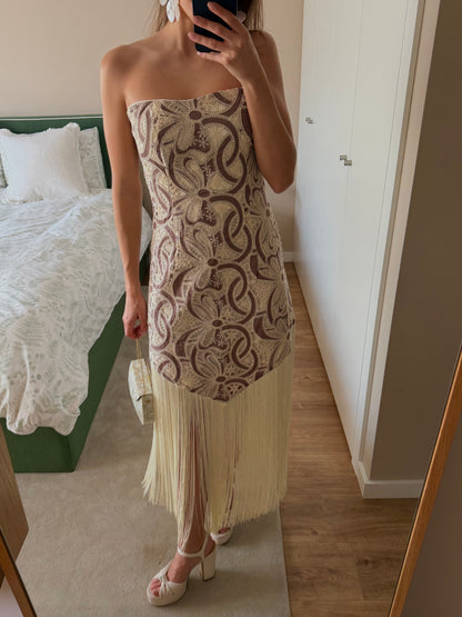 Lace Fringed Dress Brown