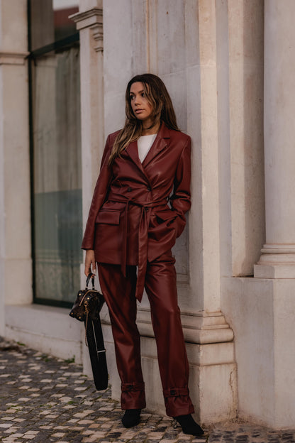 Burgundy Leather Effect Pants