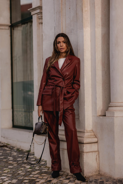 Burgundy Leather Effect Pants